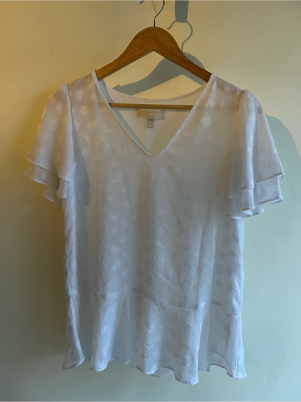 Michael Michael Kors White Blouse Short Flutter Sleeve Peplum EUC Top Shirt